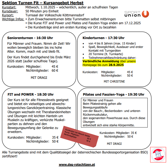 Turnen Fit Angebot Herbst